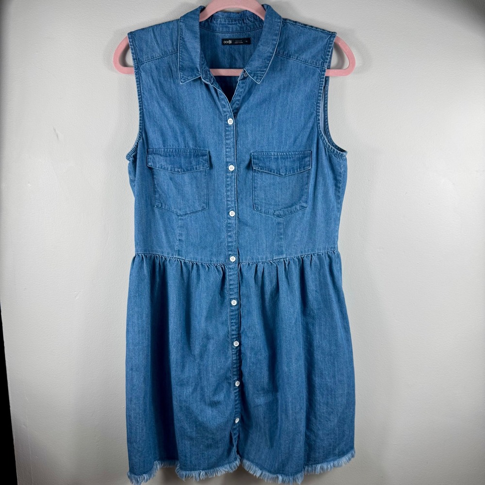 Oodji, Women's Size 42 (12 U.S.), Sleeveless Denim Frayed Hem Casual Dress
